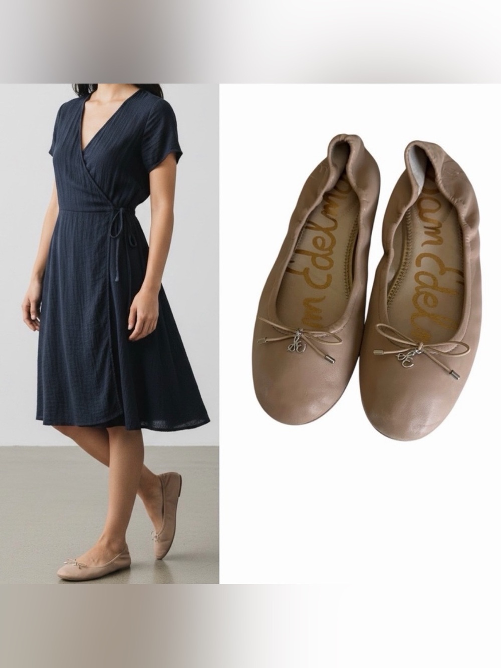 Sam Edelman Felicia classic leather nude beige flat ballet flat shoes size 9